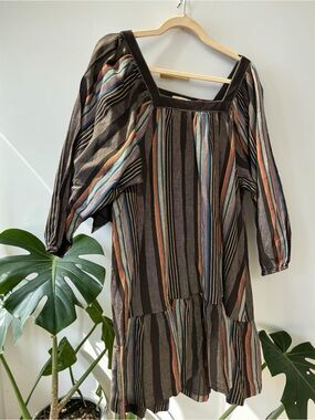 Outerknown Striped Square-Neck Midi Dress inMulticolor